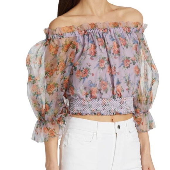 ALICE + OLIVIA Caprina Silk Puff Sleeve Crop Top M - Picture 5 of 15